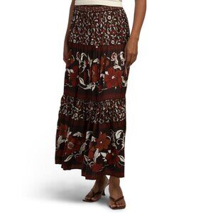 RACHEL ZOE Chocolate Combo Pull On Repeat Tiered Maxi Skirt